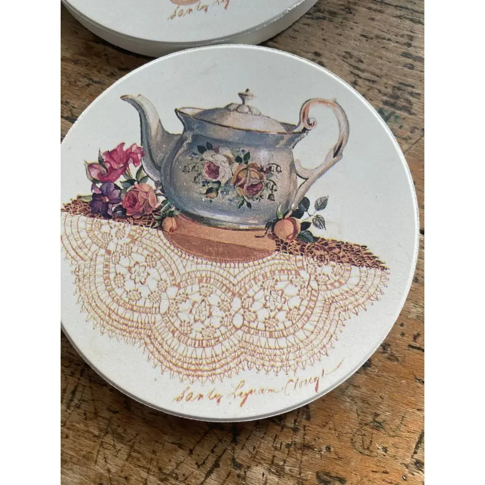 Vintage Teapot Coaster Stone set New in box